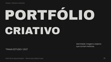 Capa editável de portfólio criativo, com tipografia branca sobre fundo grafite